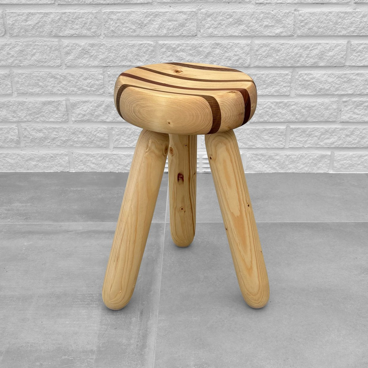 Swedish Striped Milking Stool in Pine and Teak by Andreas Zätterqvist, 2010s