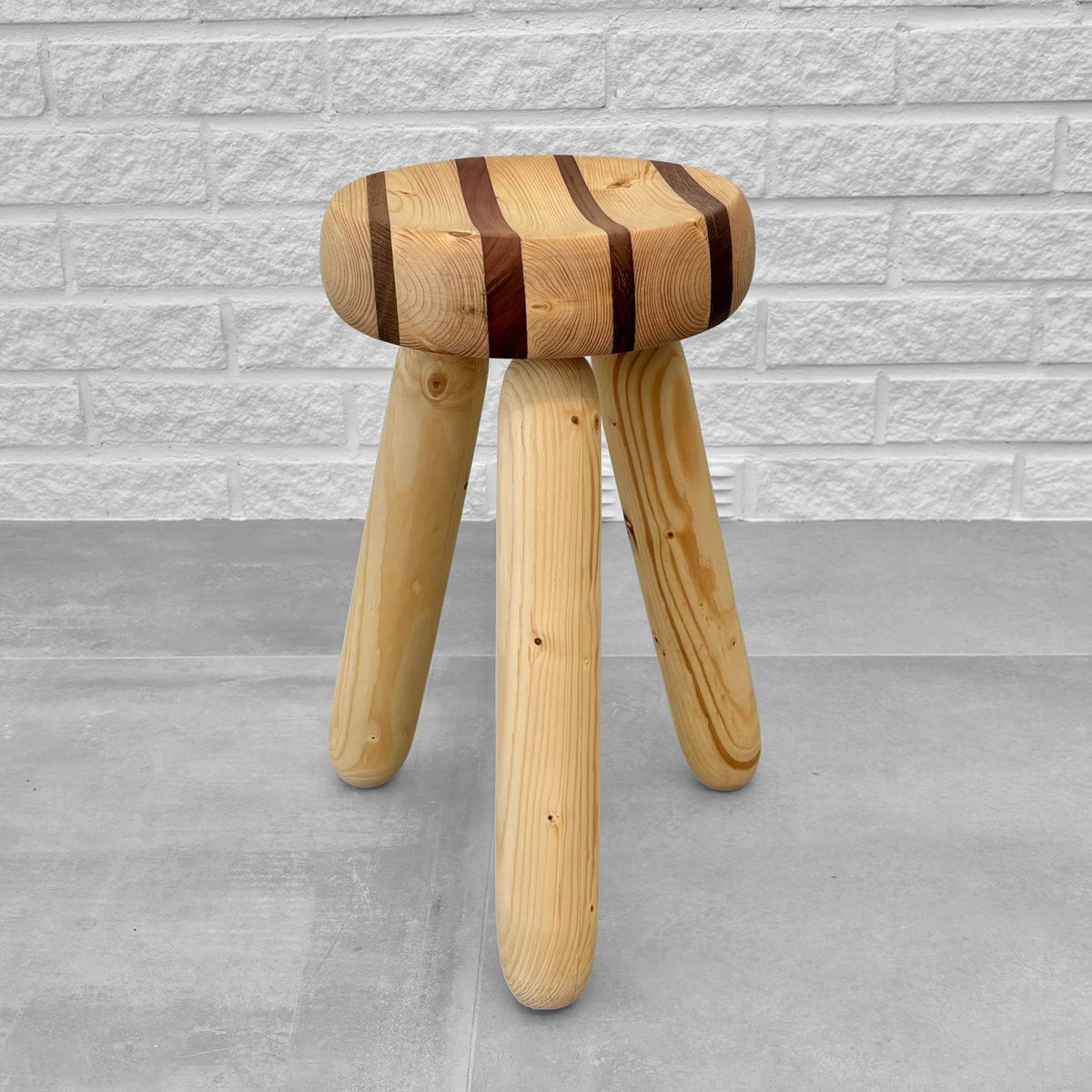 Swedish Striped Milking Stool in Pine and Teak by Andreas Zätterqvist, 2010s