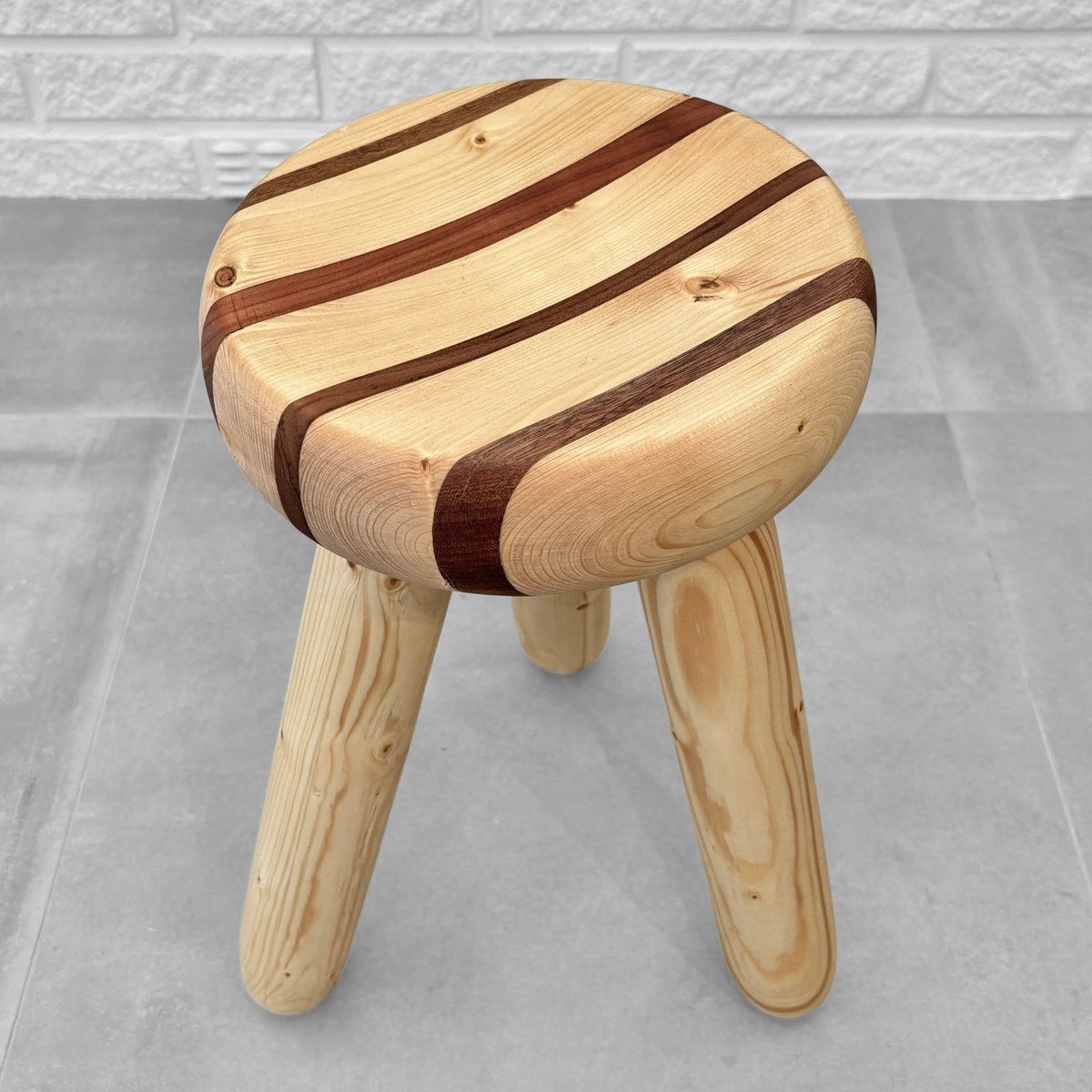 Swedish Striped Milking Stool in Pine and Teak by Andreas Zätterqvist, 2010s