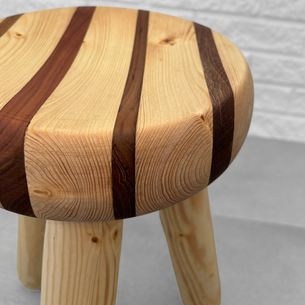 Swedish Striped Milking Stool in Pine and Teak by Andreas Zätterqvist, 2010s