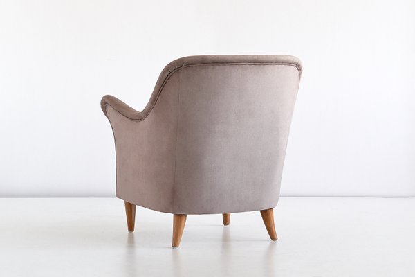 Swedish Taupe Velvet and Elm Armchair by Elsa Gullberg, 1930s-FMT-624474