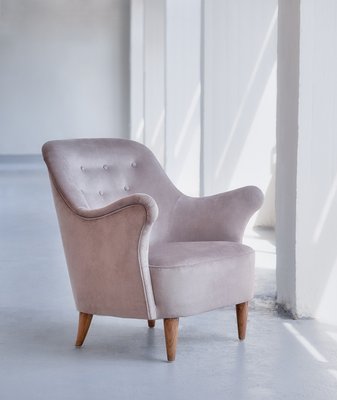 Swedish Taupe Velvet and Elm Armchair by Elsa Gullberg, 1930s-FMT-624474