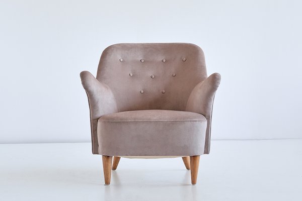 Swedish Taupe Velvet and Elm Armchair by Elsa Gullberg, 1930s-FMT-624474