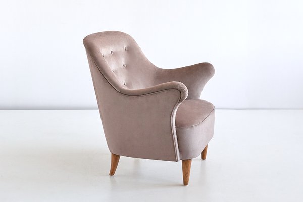 Swedish Taupe Velvet and Elm Armchair by Elsa Gullberg, 1930s-FMT-624474