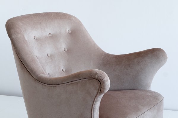 Swedish Taupe Velvet and Elm Armchair by Elsa Gullberg, 1930s-FMT-624474