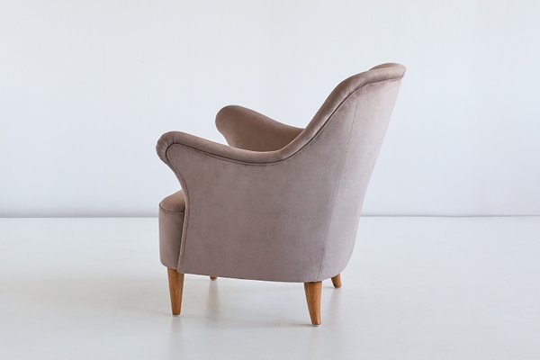 Swedish Taupe Velvet and Elm Armchair by Elsa Gullberg, 1930s-FMT-624474