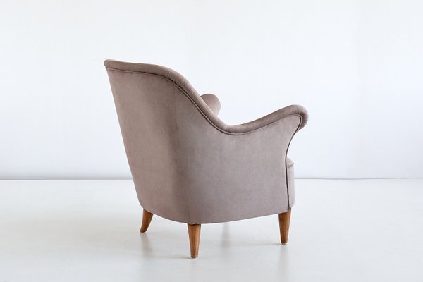 Swedish Taupe Velvet and Elm Armchair by Elsa Gullberg, 1930s-FMT-624474