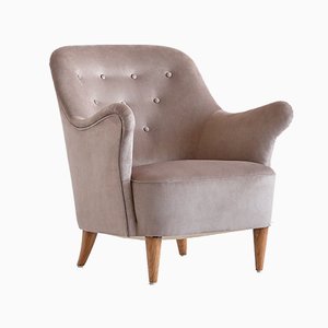 Swedish Taupe Velvet and Elm Armchair by Elsa Gullberg, 1930s-FMT-624474