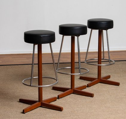 Swedish Teak and Chrome Swivel Bar Stools by Börje Johanson, 1960s, Set of 3-JE-1075446