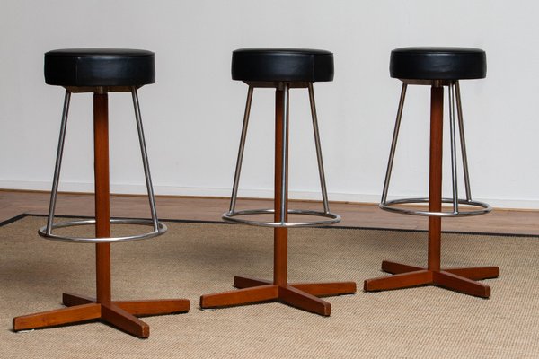 Swedish Teak and Chrome Swivel Bar Stools by Börje Johanson, 1960s, Set of 3-JE-1075446