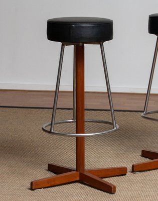 Swedish Teak and Chrome Swivel Bar Stools by Börje Johanson, 1960s, Set of 3-JE-1075446