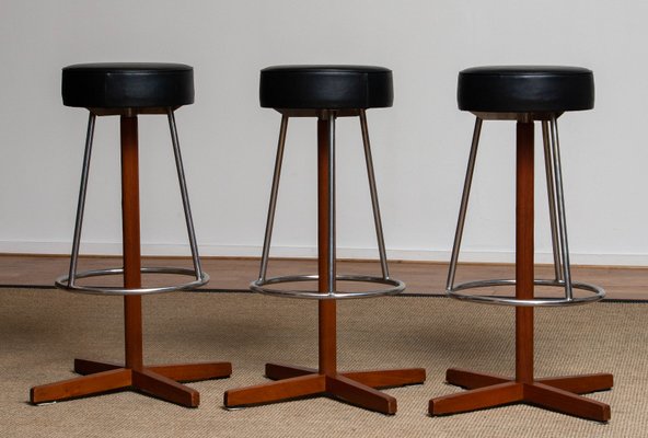 Swedish Teak and Chrome Swivel Bar Stools by Börje Johanson, 1960s, Set of 3-JE-1075446