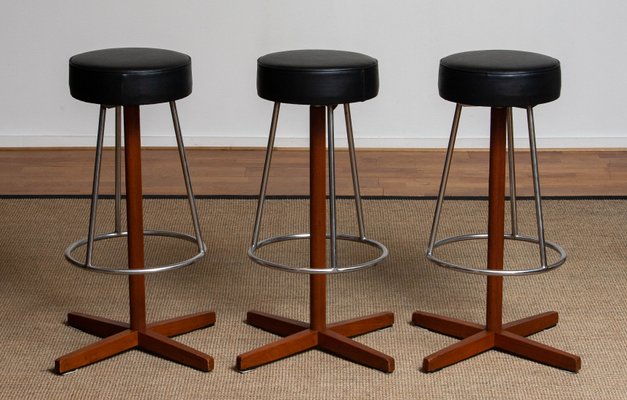 Swedish Teak and Chrome Swivel Bar Stools by Börje Johanson, 1960s, Set of 3-JE-1075446