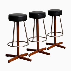 Swedish Teak and Chrome Swivel Bar Stools by Börje Johanson, 1960s, Set of 3-JE-1075446