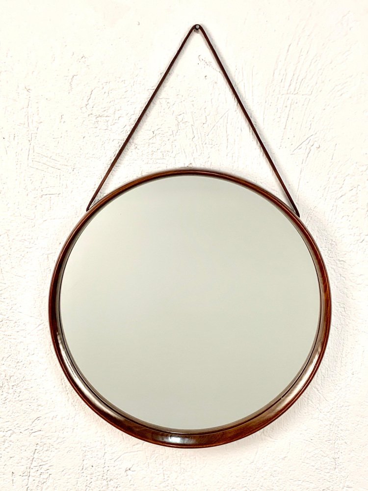 Swedish Teak and Leather Wall Mirror by Uno & Östen Kristiansson for Luxus Vittsjö, 1960s