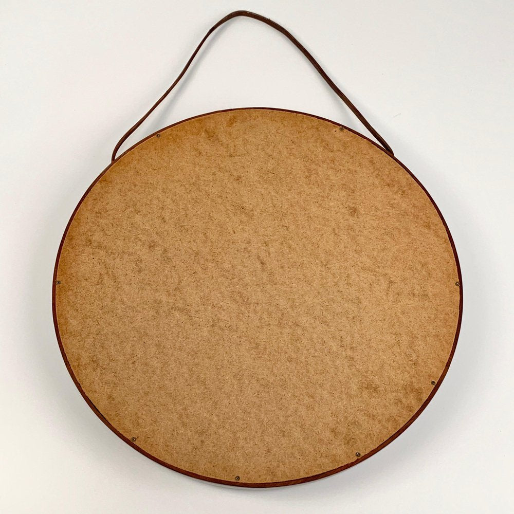 Swedish Teak and Leather Wall Mirror by Uno & Östen Kristiansson for Luxus Vittsjö, 1960s