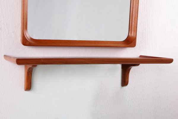 Swedish Teak Wall Mirror with Matching Shelf from Markaryd Sweden, 1950s, Set of 2-EZZ-988477