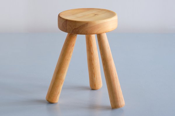 Swedish Three Legged Stool in Solid Pine by Ingvar Hildingsson, 1970s-FMT-1140813