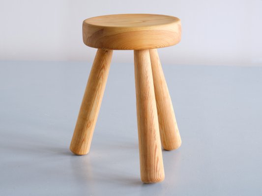 Swedish Three Legged Stool in Solid Pine by Ingvar Hildingsson, 1970s-FMT-1140813