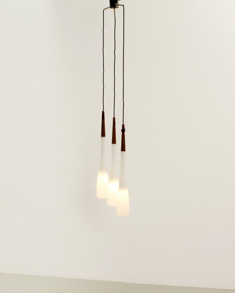 Swedish Triple Drop Ceiling Lamp by Uno and Östen Kristiansson for Luxus, 1950s