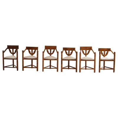 Swedish Wabi Sabi Monk Chairs with Bouclé Seats, 1930s, Set of 6-MXF-1372833