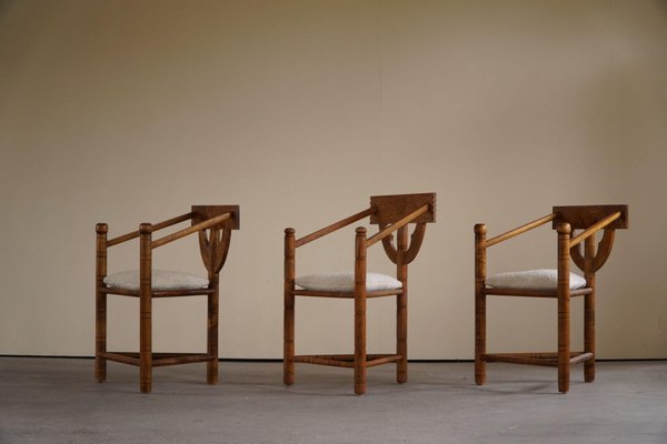 Swedish Wabi Sabi Monk Chairs with Bouclé Seats, 1930s, Set of 6-MXF-1372833