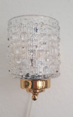 Swedish Wall Lamp with Brass Frame and Textured Crystal Glass, 1960s-QDP-1076157