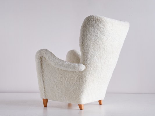 Swedish White Sheepskin and Beech Armchair by Otto Schulz from Boet, 1940s-FMT-1140615