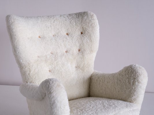 Swedish White Sheepskin and Beech Armchair by Otto Schulz from Boet, 1940s-FMT-1140615