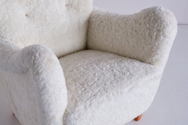 Swedish White Sheepskin and Beech Armchair by Otto Schulz from Boet, 1940s-FMT-1140615