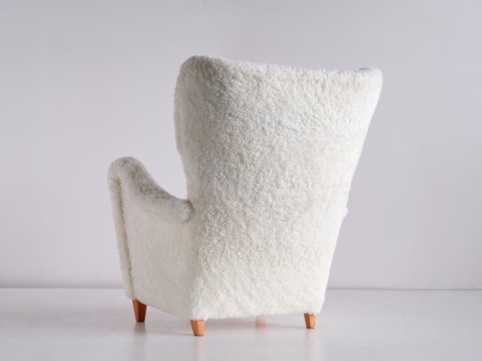 Swedish White Sheepskin and Beech Armchair by Otto Schulz from Boet, 1940s-FMT-1140615