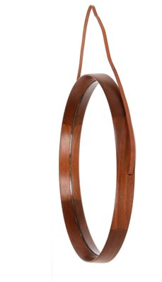 Swedish Wood & Leather Wall Mirror by Uno & Östen Kristiansson for Luxus, 1960s-JDR-1126351