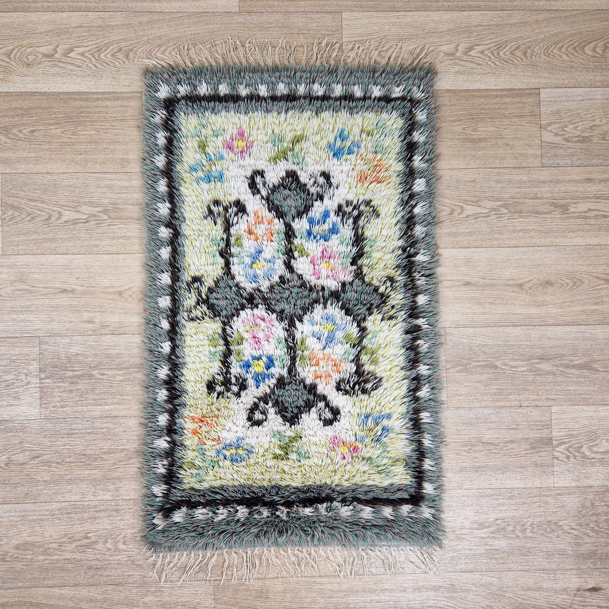 Swedish Wool Hand-Knotted Ryamatta Rug, 1960s