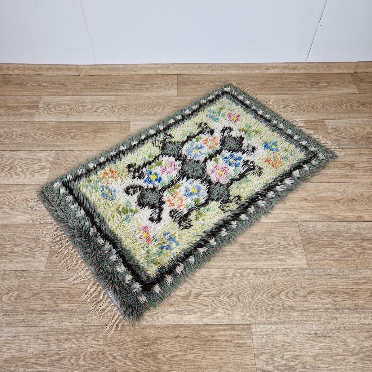 Swedish Wool Hand-Knotted Ryamatta Rug, 1960s