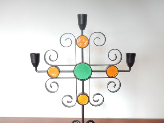 Swedish Wrought Iron and Glass Candleholders by Gunnar Ander for Ystad-Metall, 1960s, Set of 3-NV-714939