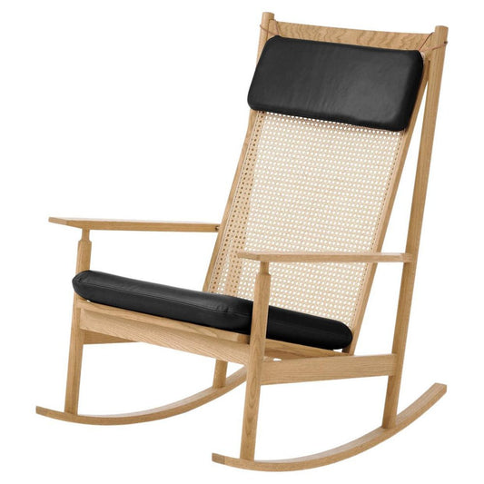 Swing Rocking Chair in Nevada Oak and Black Leather by Warm Nordic