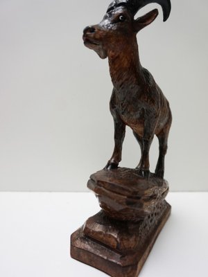 Swiss Black Forest Ibex Sculpture, 1920s, Wood-EA-1703971