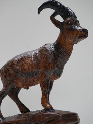 Swiss Black Forest Ibex Sculpture, 1920s, Wood-EA-1703971