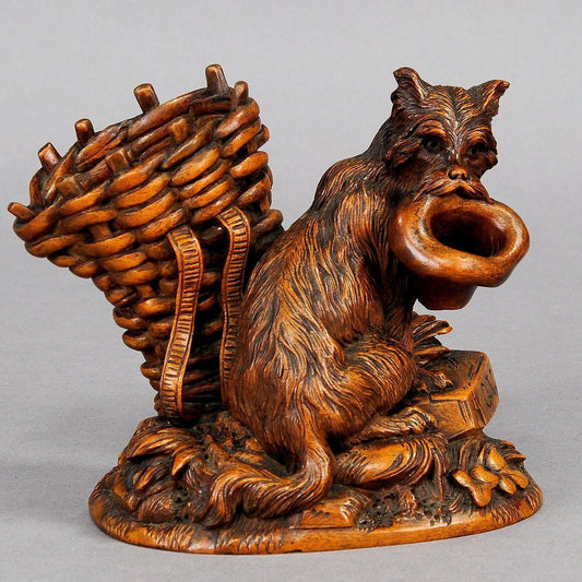 Swiss Black Forest Wooden Carved Begging Dog, 1900s