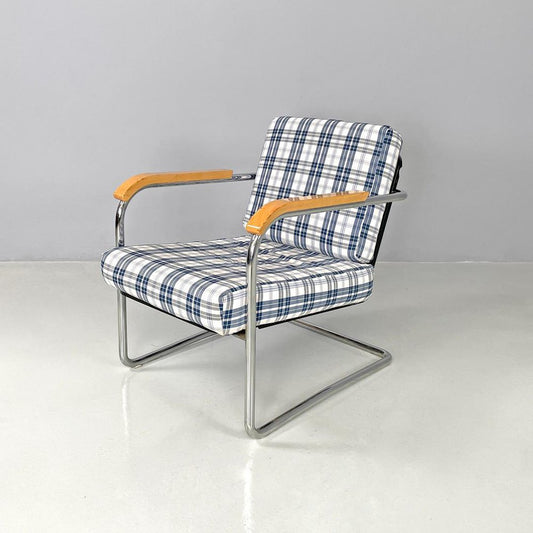 Swiss Blue Tartan and White Armchair by Werner Max Moser for Embru, 2000s