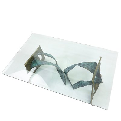 Swiss Brutalist Glass Top Coffee Table, 1980s-TJQ-952196