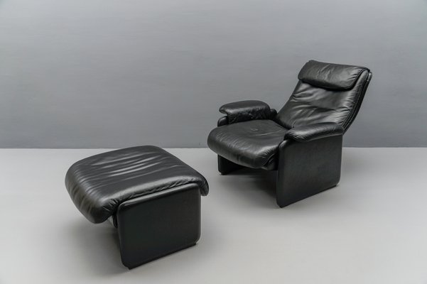 Swiss Buffalo Leather Lounge Chair and Ottoman from De Sede, 1970s, Set of 2-KQB-1737049