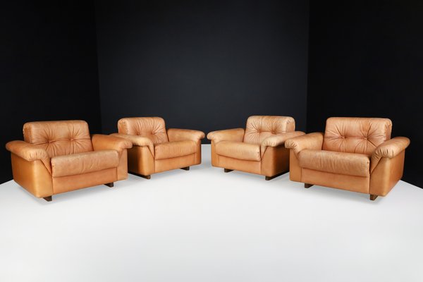 Swiss DS 45 Lounge Chairs in Patinated Leather from de Sede, 1970s, Set of 4-TRW-1797085