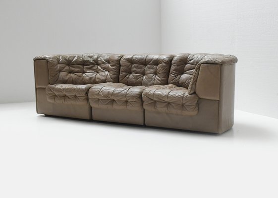 Swiss DS11 Modular Sofa in Brown Patchwork Leather from de Sede, Set of 3-ZXL-1445250