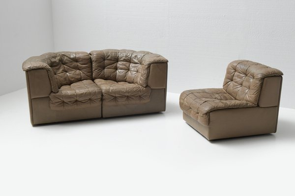 Swiss DS11 Modular Sofa in Brown Patchwork Leather from de Sede, Set of 3-ZXL-1445250