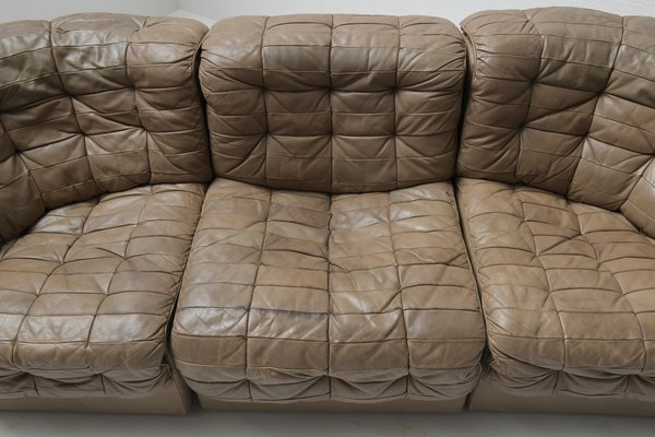 Swiss DS11 Modular Sofa in Brown Patchwork Leather from de Sede, Set of 3-ZXL-1445250