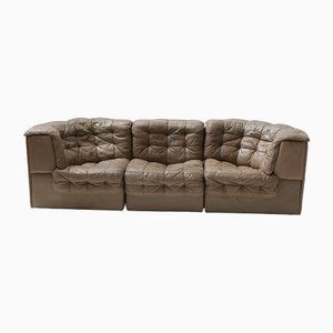 Swiss DS11 Modular Sofa in Brown Patchwork Leather from de Sede, Set of 3-ZXL-1445250