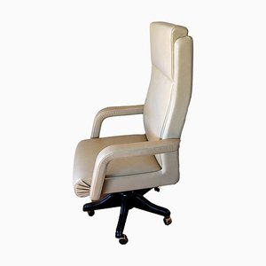 Swivel Armchair in Beige Leather-IYX-1317757