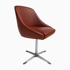 Swivel Armchair in Maroon Leather-FSD-1397394