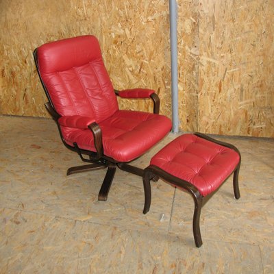 Swivel Armchair with Footrest from Göte Möbler, Sweden, 1970s, Set of 2-YGE-1320314